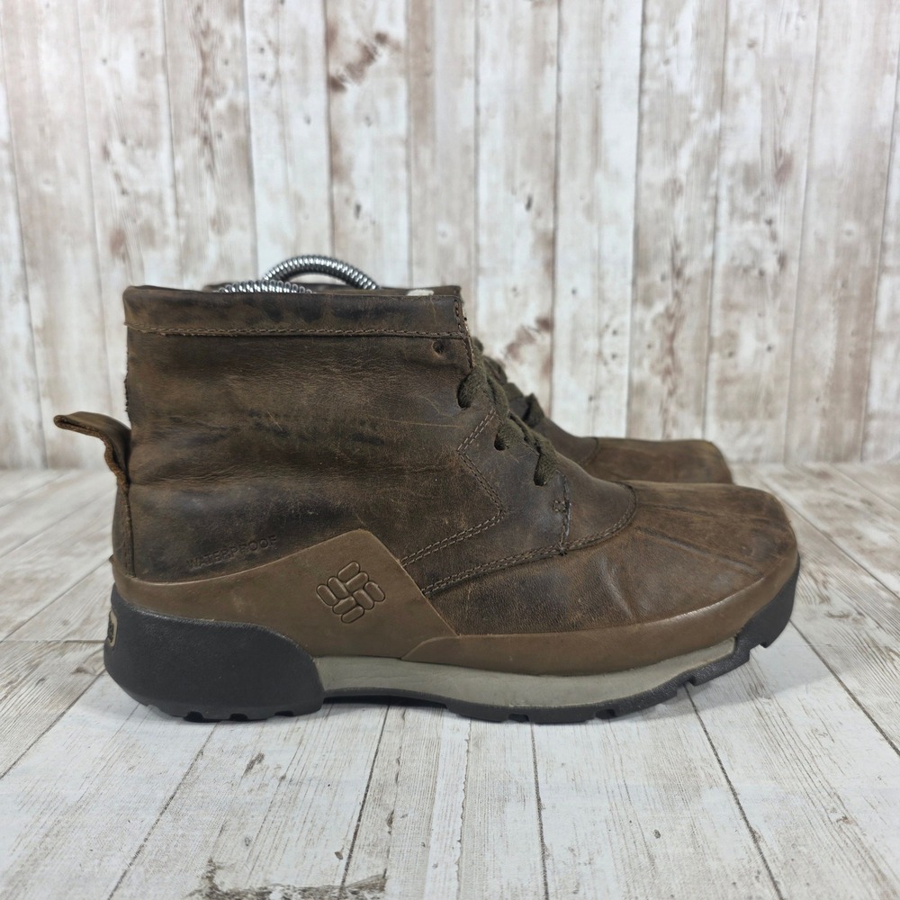 Columbia Waterproof Omni-Heat Brown Leather Lace Up Ankle Duck Boots BL3862-255